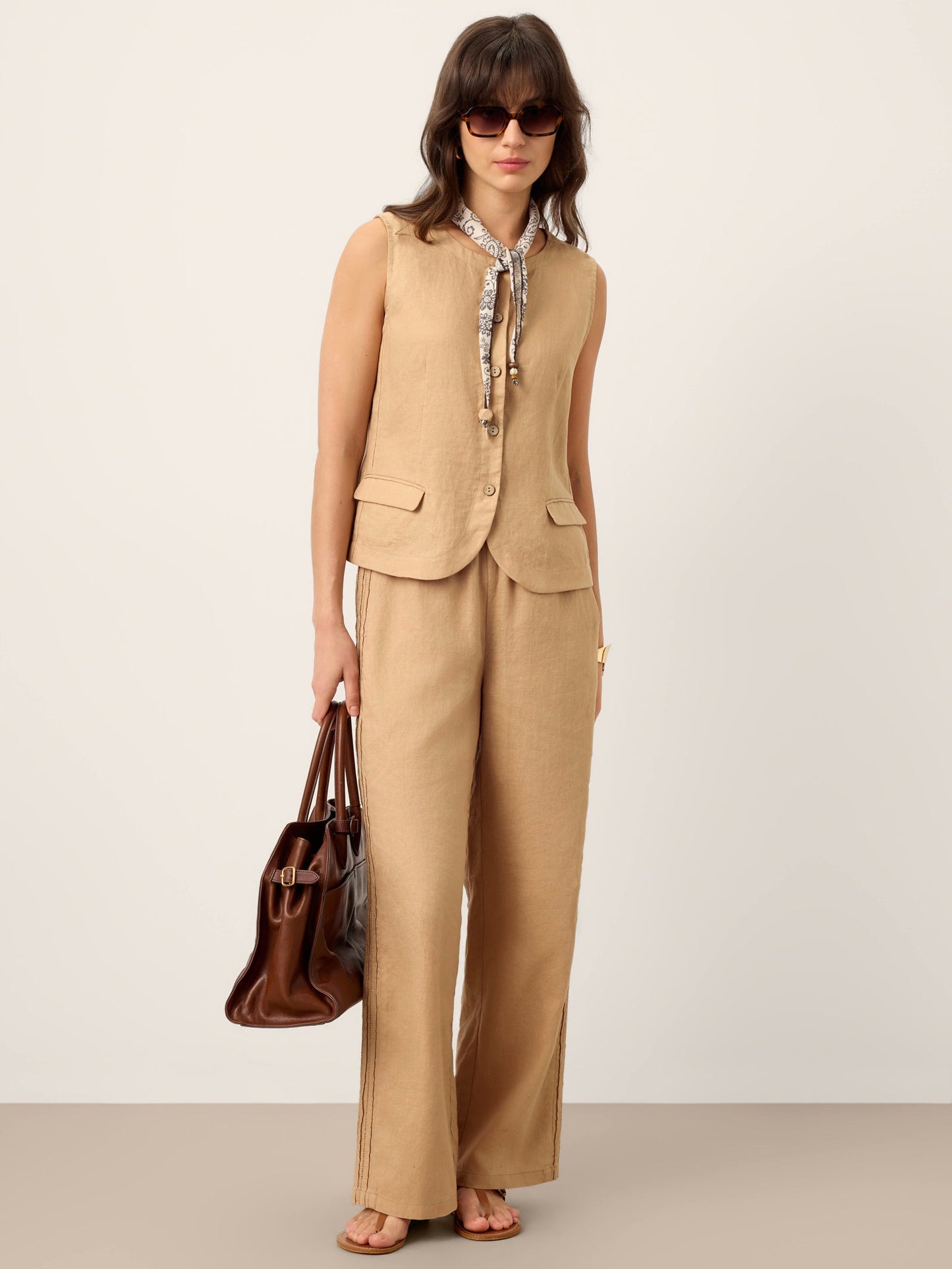 Jordan | Women’s Linen Cinch-Back Sleeveless Tailored Vest Blouse
