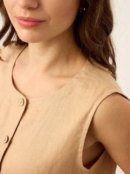 Jordan | Women’s Linen Cinch-Back Sleeveless Tailored Vest Blouse