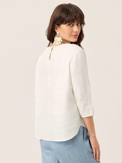 Harper | Women’s Linen Scoop Neck Slit-Back Pullover Blouse