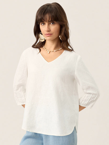 Harper | Women’s Linen Scoop Neck Slit-Back Pullover Blouse