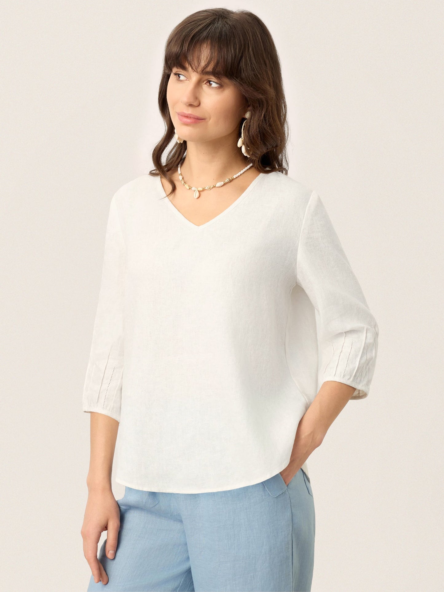 Harper | Women’s Linen Scoop Neck Slit-Back Pullover Blouse