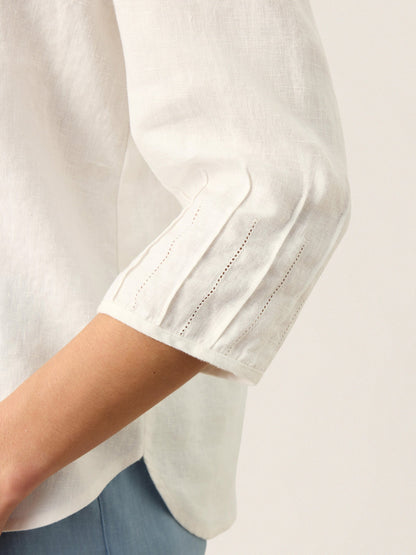 Ansley | Women’s Linen Scoop Neck Slit-Back Pullover Blouse