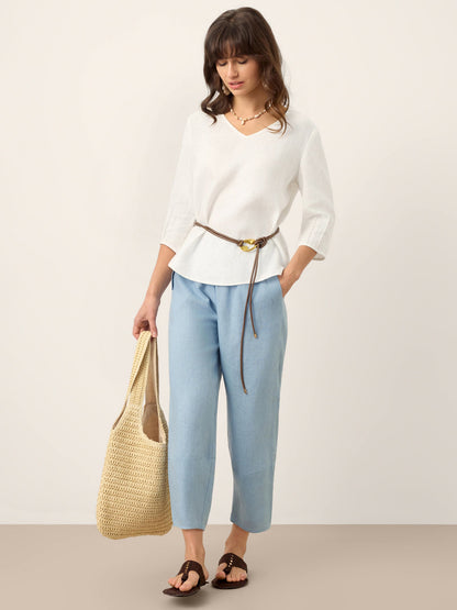 Harper | Women’s Linen Scoop Neck Slit-Back Pullover Blouse