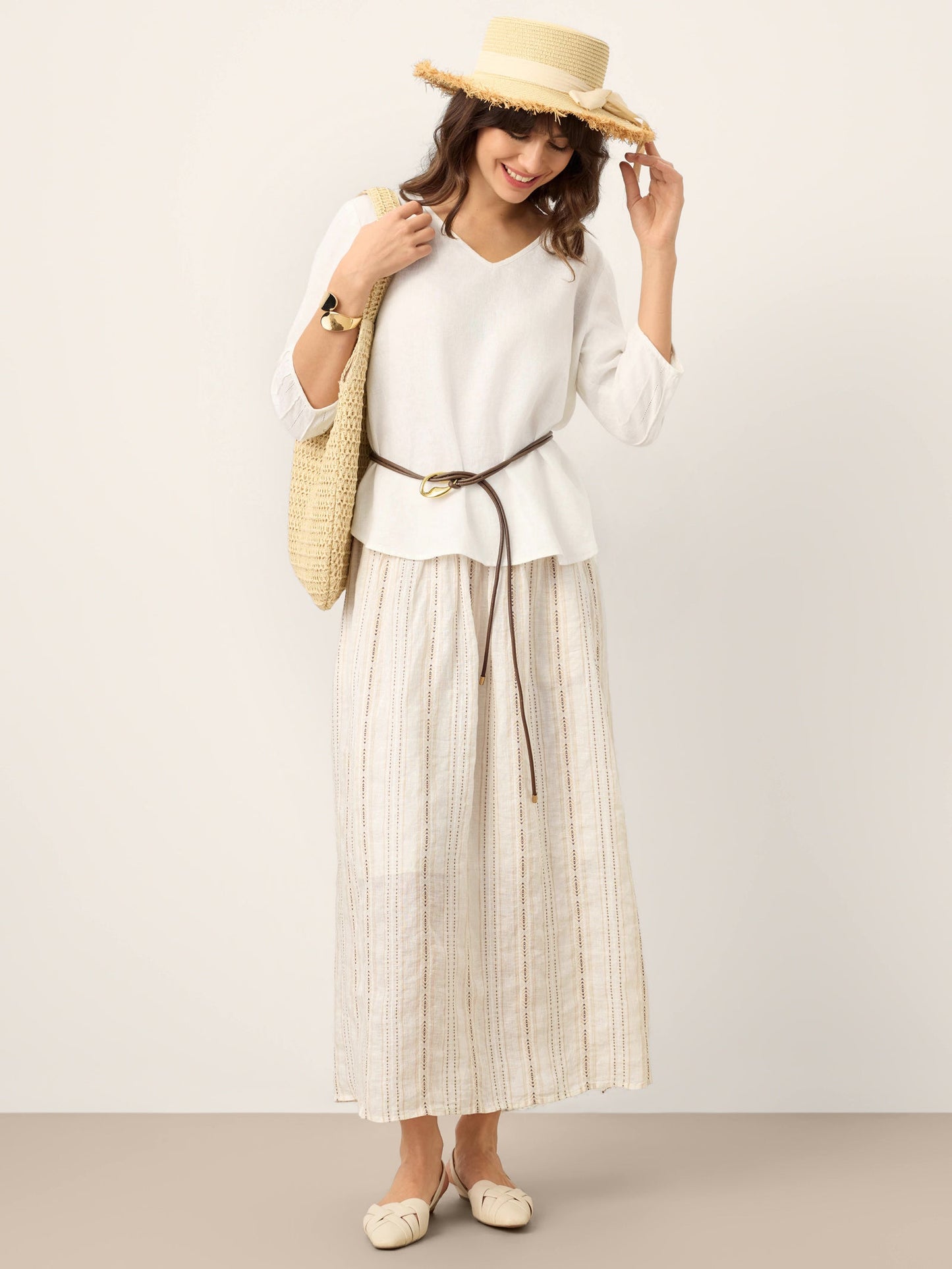 Harper | Women’s Linen Scoop Neck Slit-Back Pullover Blouse
