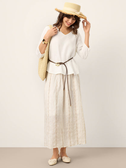 Ansley | Women’s Linen Scoop Neck Slit-Back Pullover Blouse