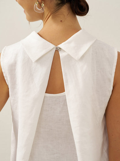 Parker | Women’s Linen Structured Collar Sleeveless Blouse