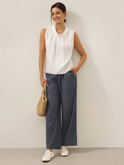 Parker | Women’s Linen Structured Collar Sleeveless Blouse