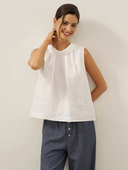 Parker | Women’s Linen Structured Collar Sleeveless Blouse