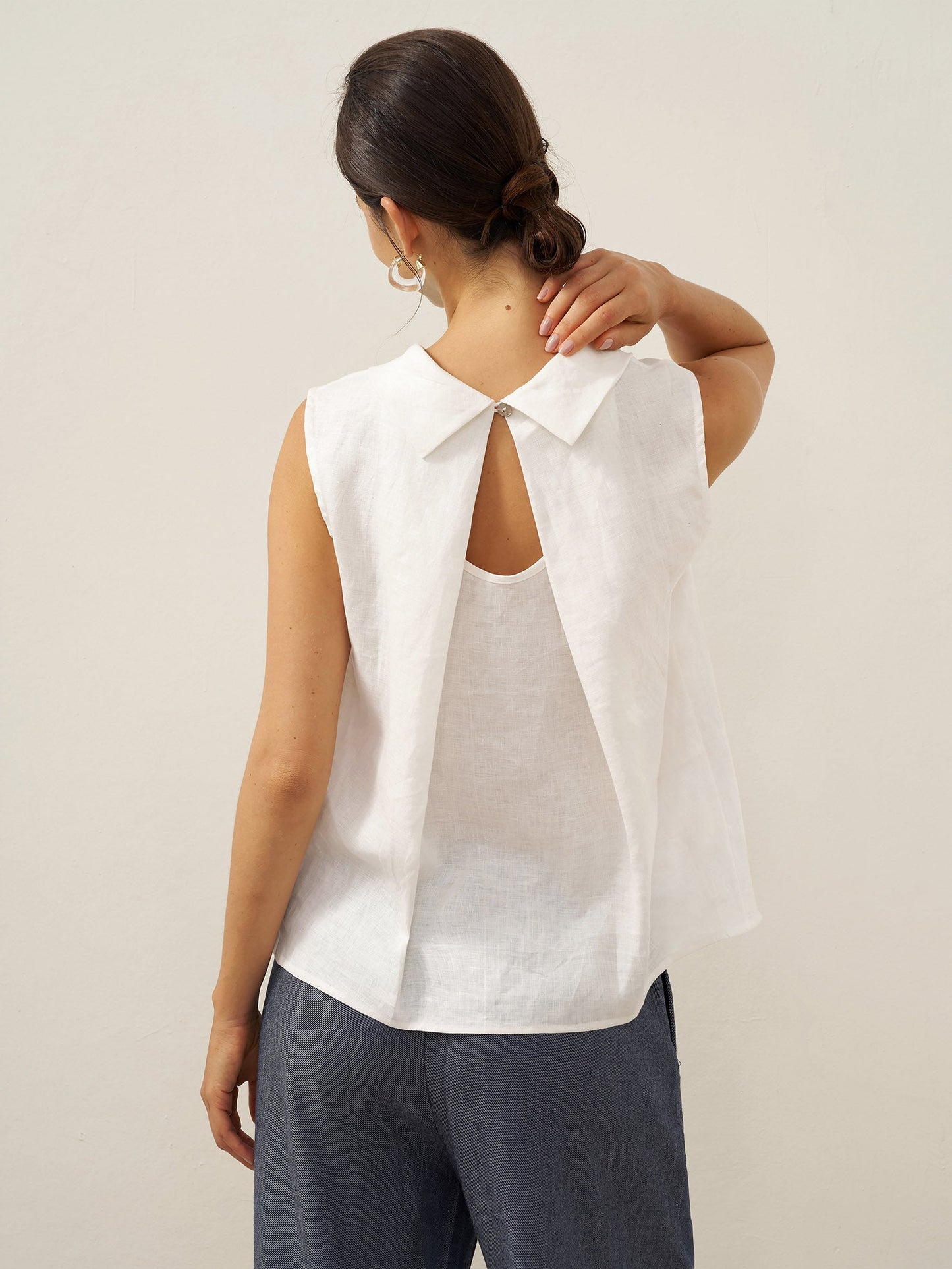 Parker | Women’s Linen Structured Collar Sleeveless Blouse