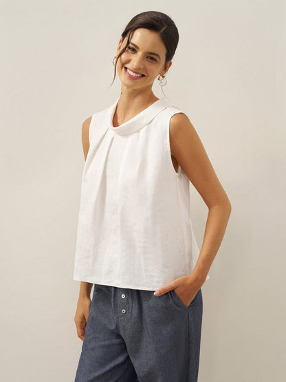 Parker | Women’s Linen Structured Collar Sleeveless Blouse