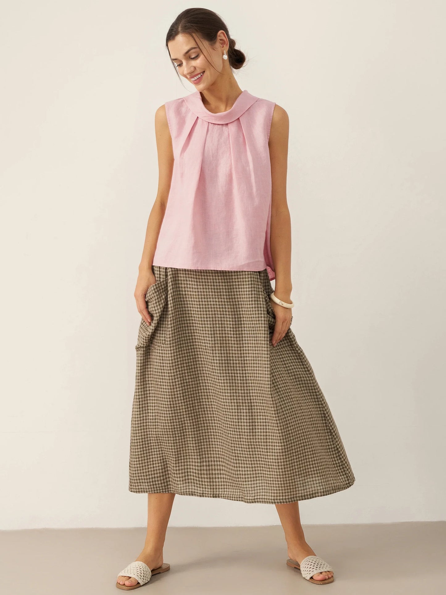 Parker | Women’s Linen Structured Collar Sleeveless Blouse