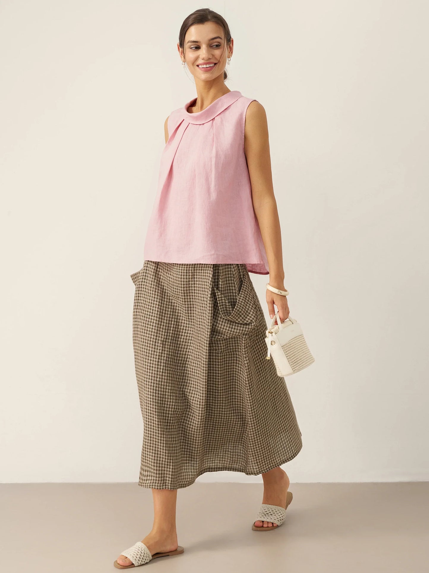 Parker | Women’s Linen Structured Collar Sleeveless Blouse