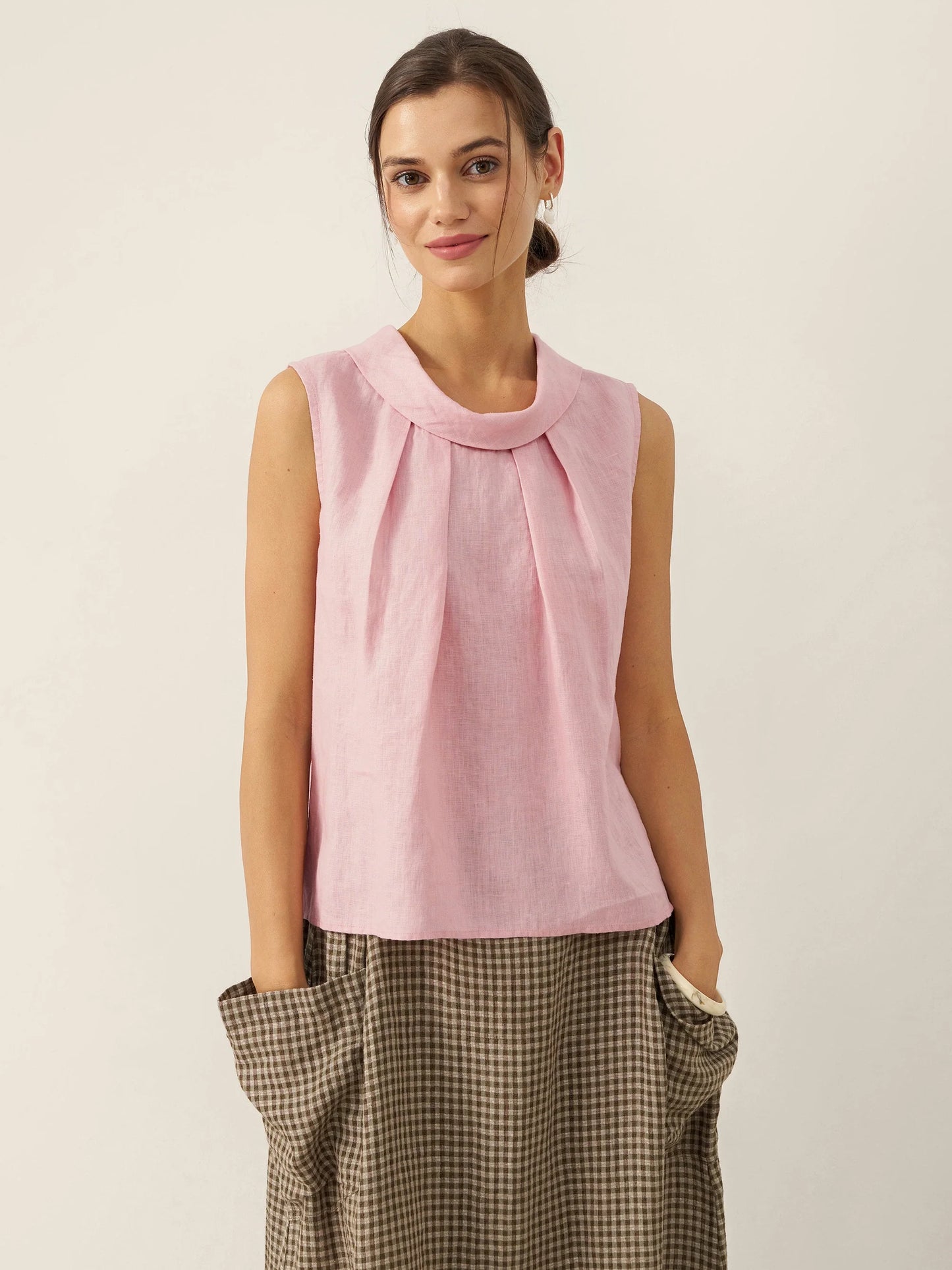 Parker | Women’s Linen Structured Collar Sleeveless Blouse