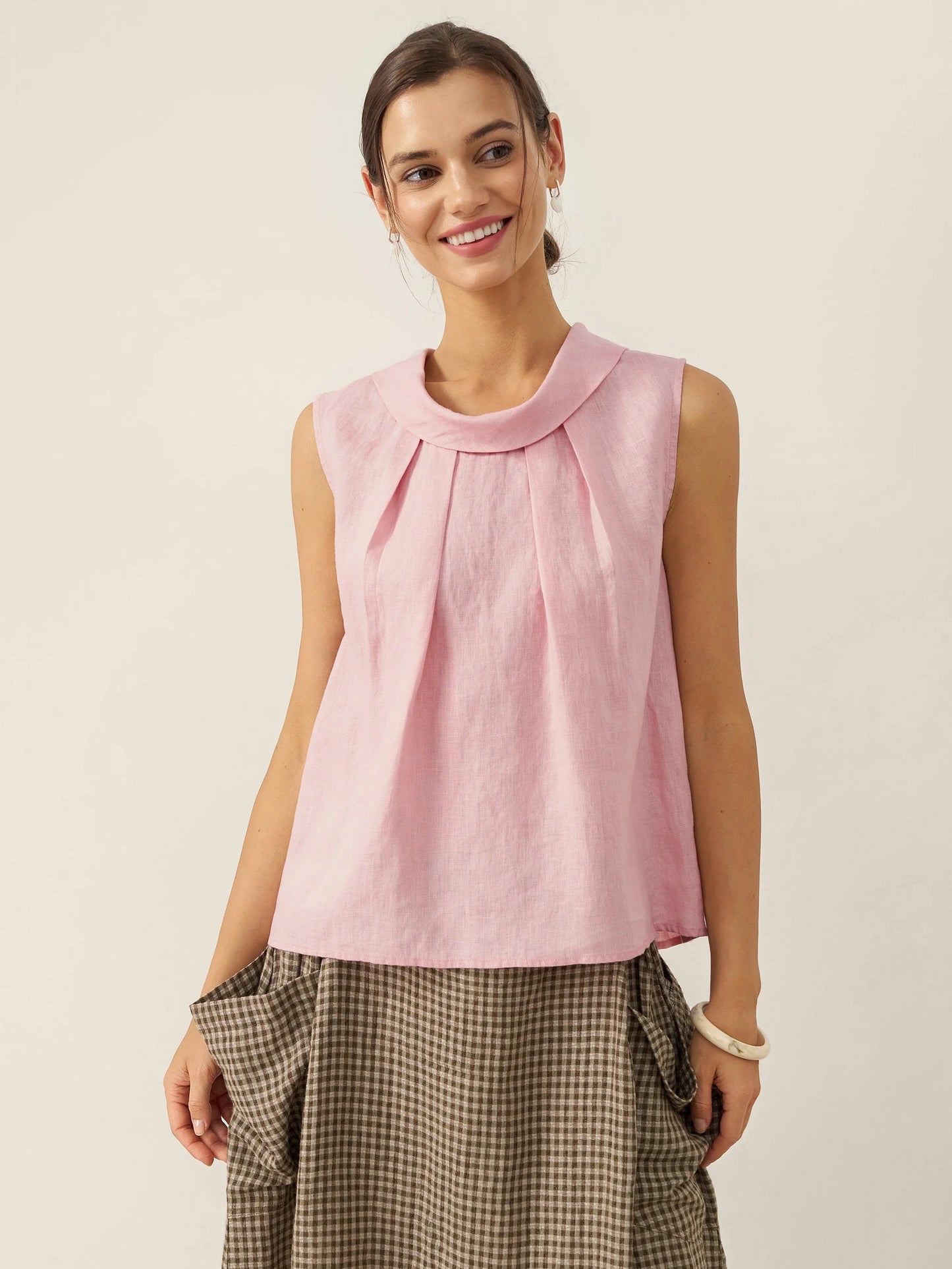 Parker | Women’s Linen Structured Collar Sleeveless Blouse