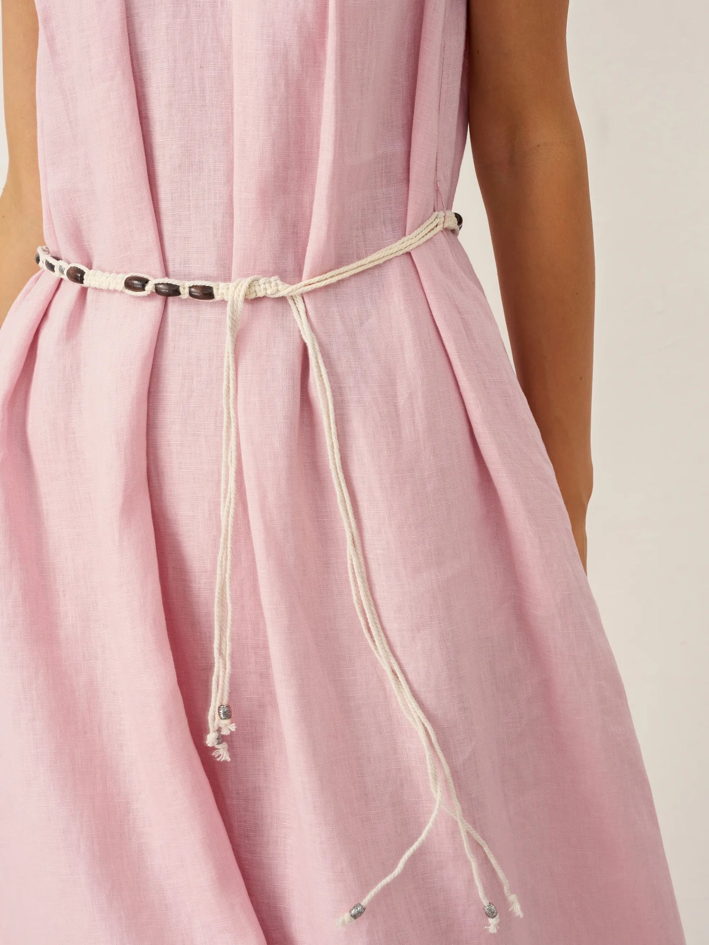 Viviana | Women’s Linen Structured Collar Belted Sleeveless Maxi Dress