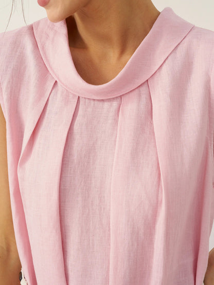 Viviana | Women’s Linen Structured Collar Belted Sleeveless Maxi Dress