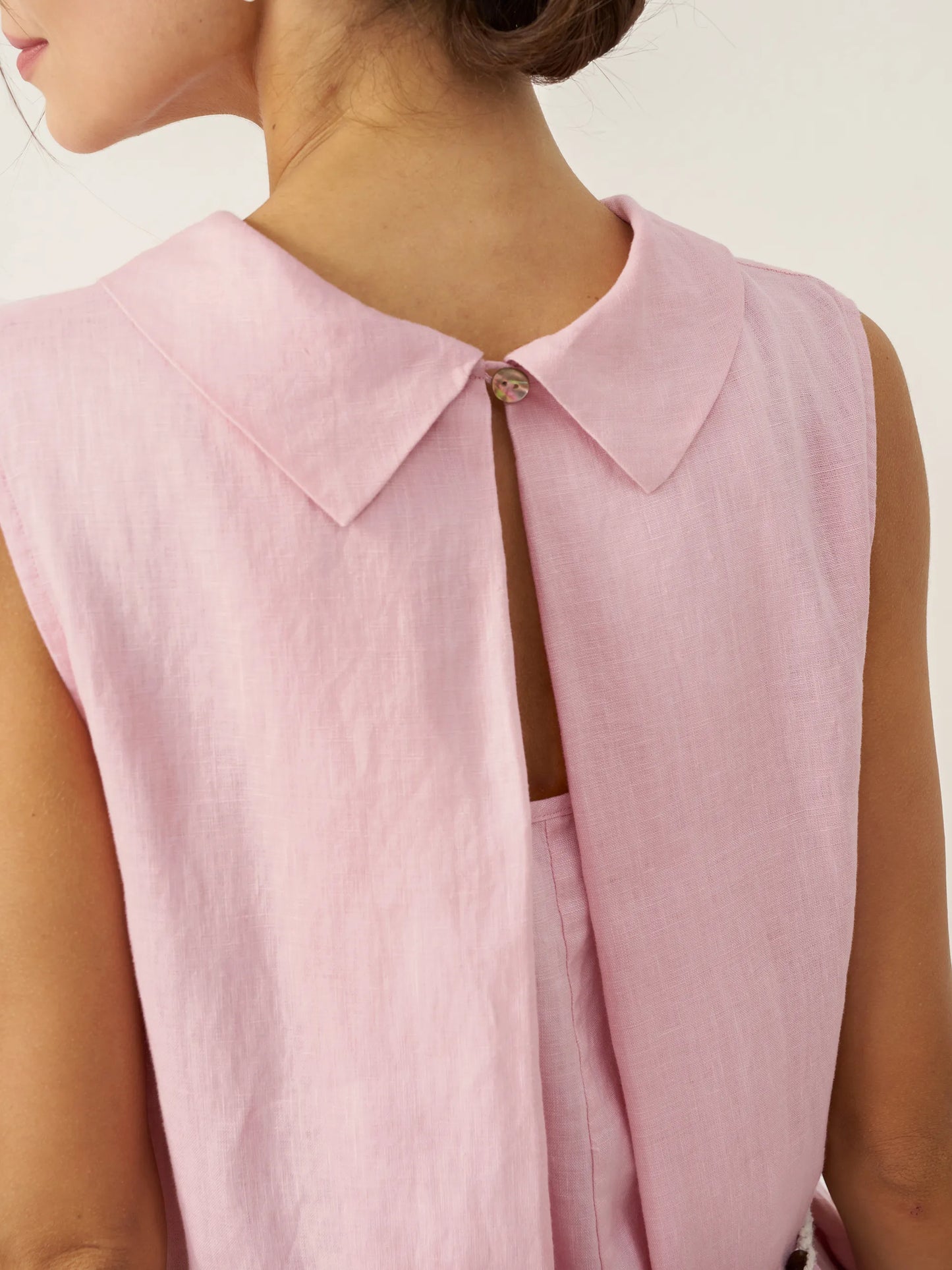 Viviana | Women’s Linen Structured Collar Belted Sleeveless Maxi Dress
