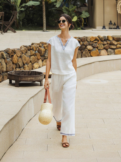 Winslow | Women’s Linen Embroidered Elastic Waist Trousers