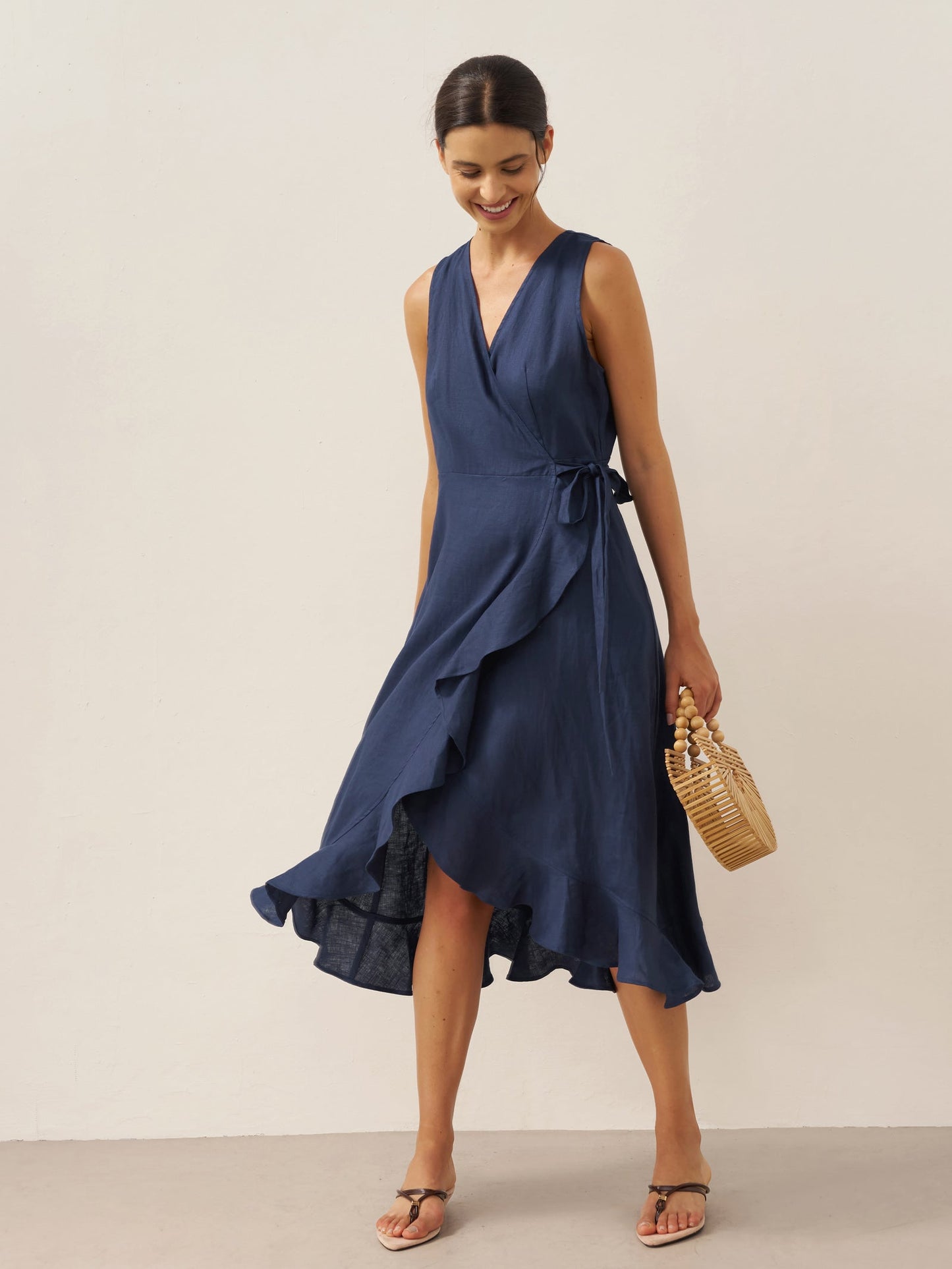 Ophelia | Women’s Linen V-Neck Ruffle Hem Wrap Maxi Dress