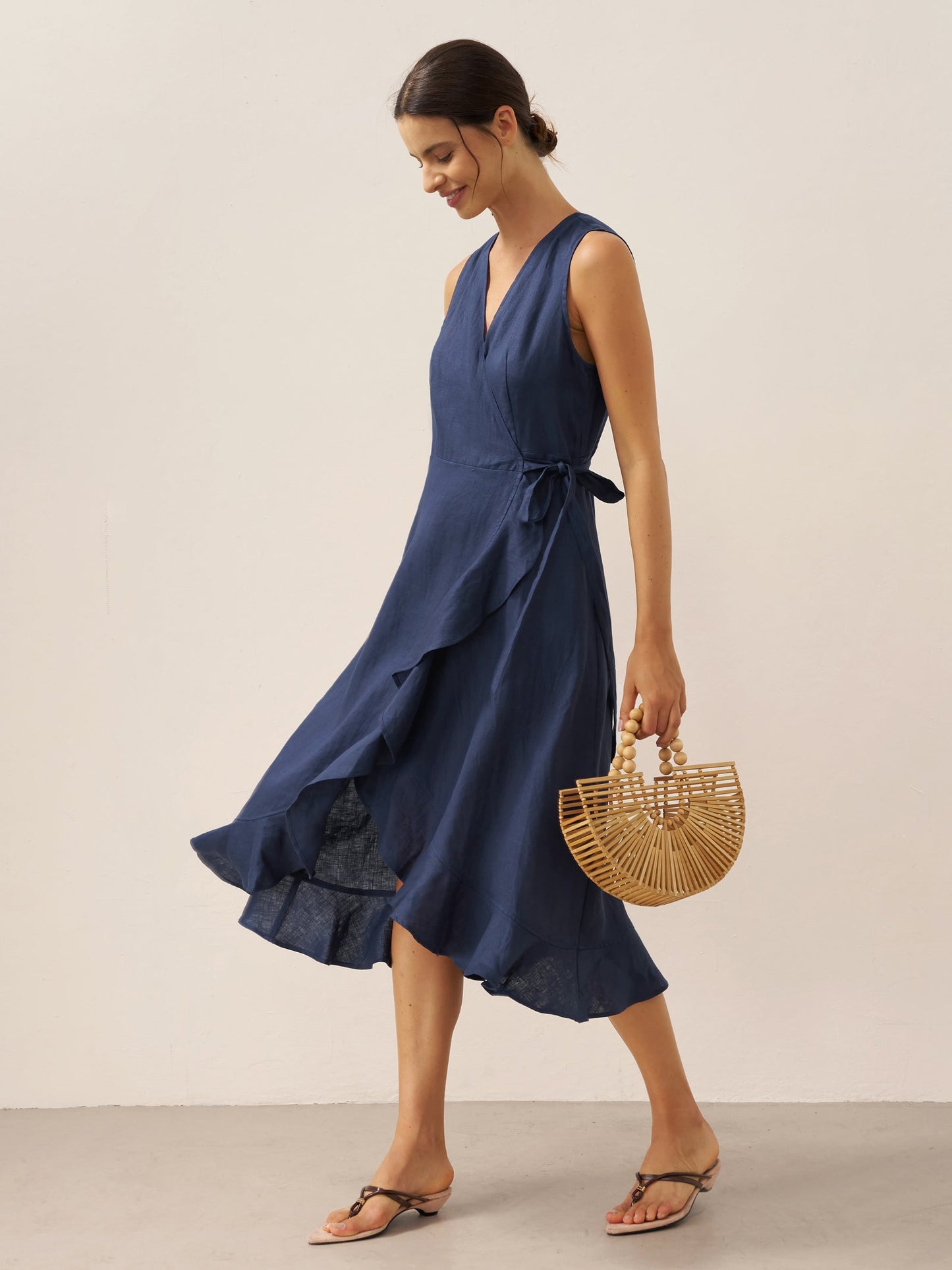 Ophelia | Women’s Linen V-Neck Ruffle Hem Wrap Maxi Dress