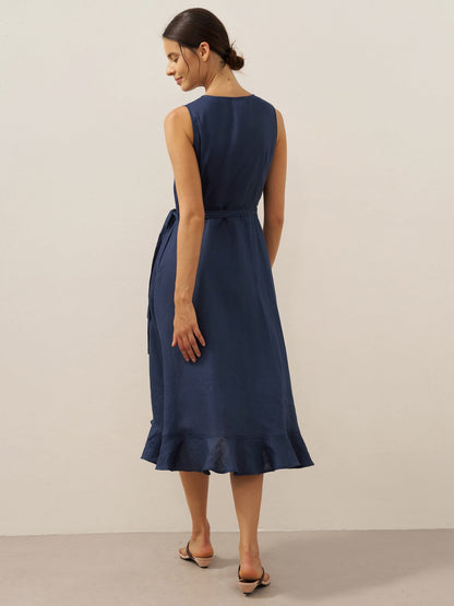 Ophelia | Women’s Linen V-Neck Ruffle Hem Wrap Maxi Dress