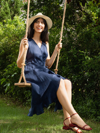 Ophelia | Women’s Linen V-Neck Ruffle Hem Wrap Maxi Dress