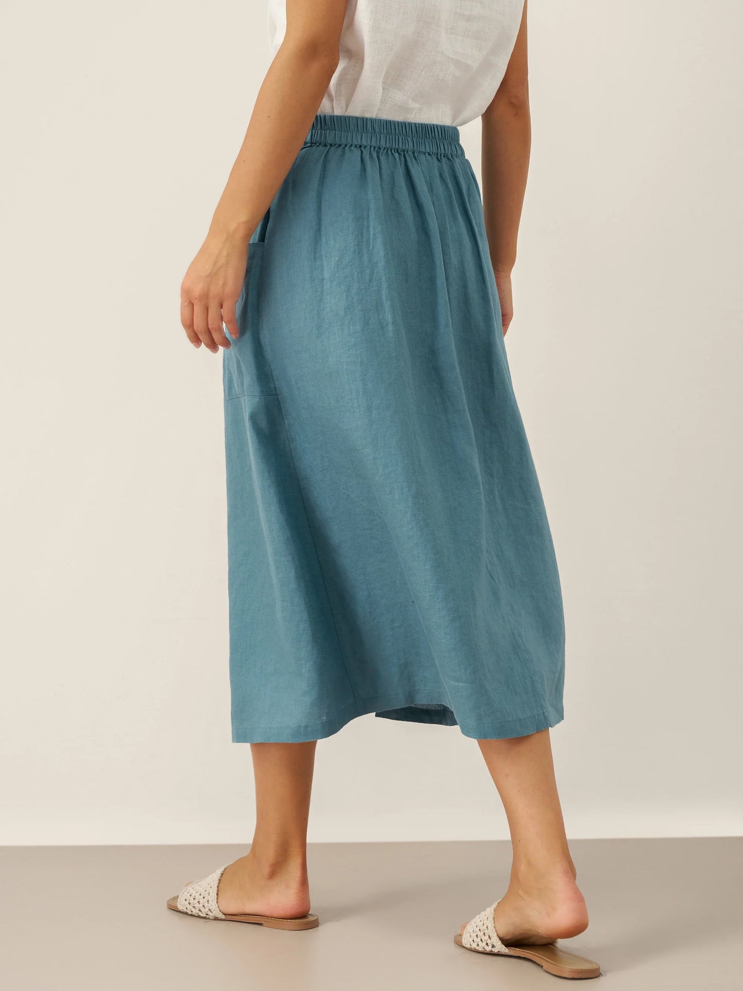 Lila  | Women’s Linen Angled Closure Wrap Midi Skirt