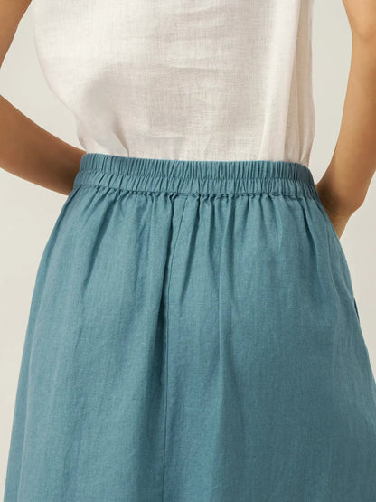 Lila  | Women’s Linen Angled Closure Wrap Midi Skirt
