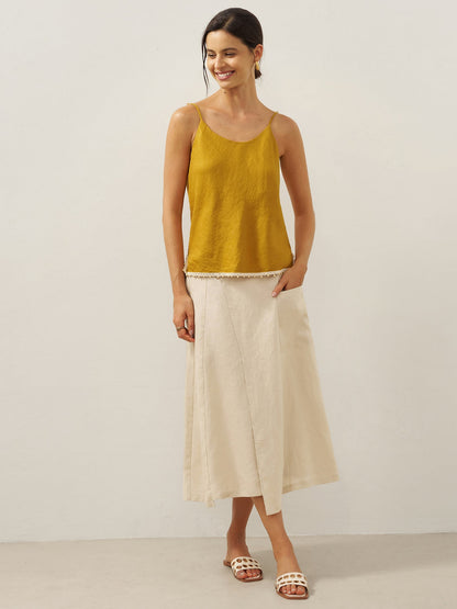 Lila  | Women’s Linen Angled Closure Wrap Midi Skirt