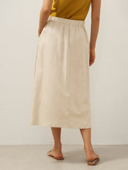 Lila  | Women’s Linen Angled Closure Wrap Midi Skirt