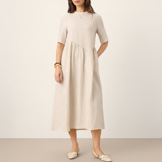 Tessa | Women’s Linen Arch-Seam Fluid Midi Dress