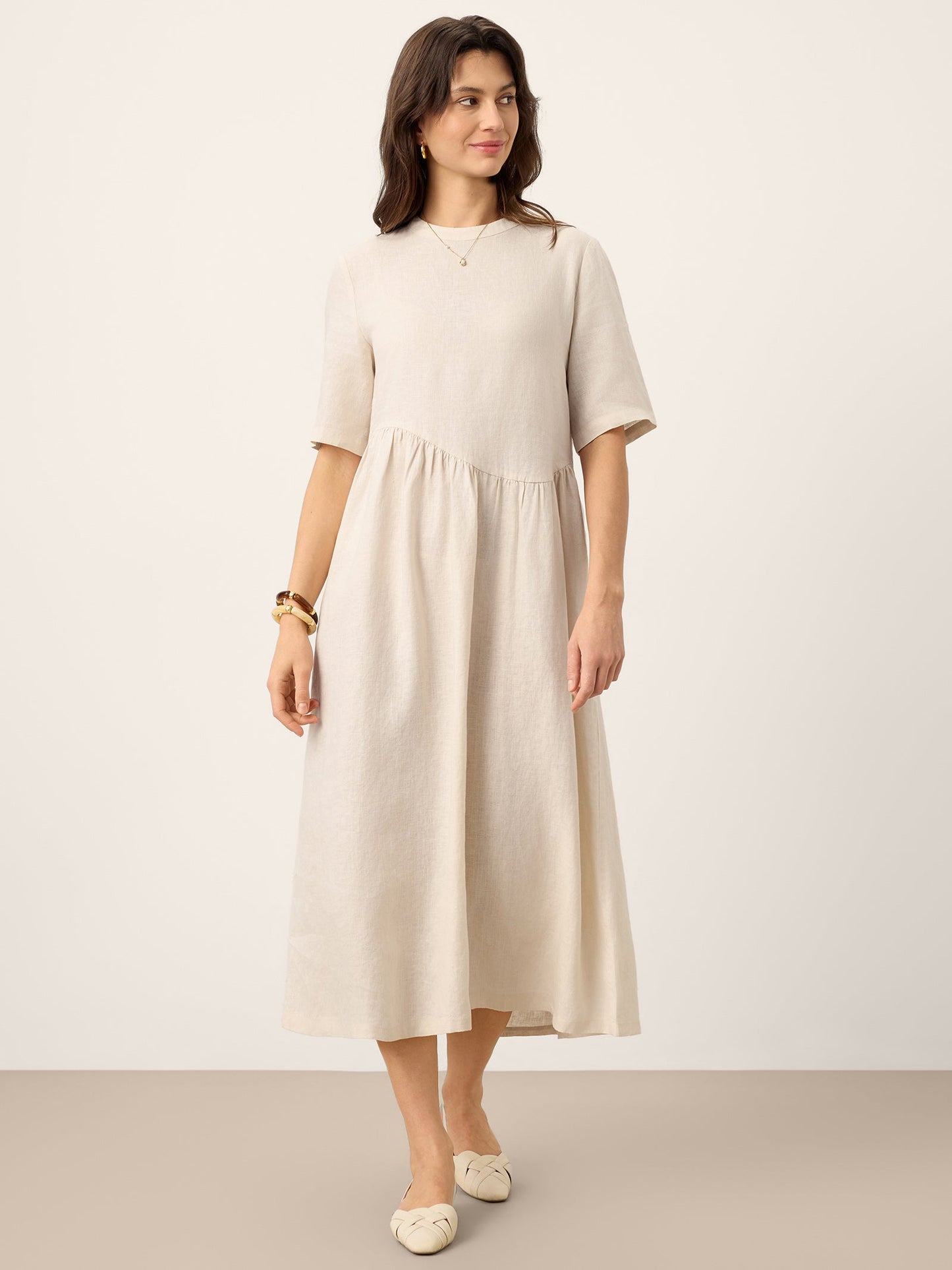 Tessa | Women’s Linen Arch-Seam Fluid Midi Dress