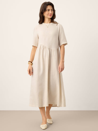 Tessa | Women’s Linen Arch-Seam Fluid Midi Dress