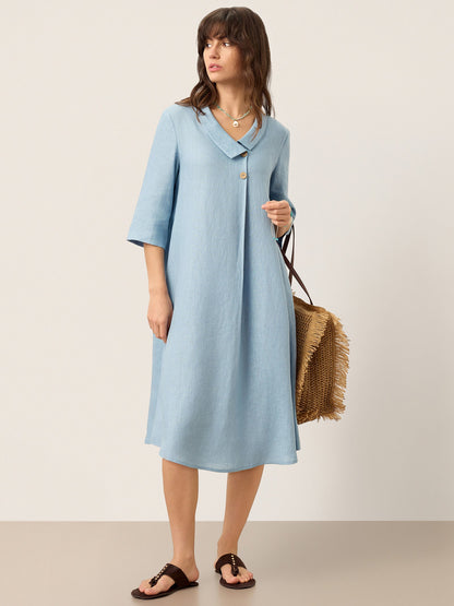 Peyton | Women’s Linen Asymmetric Shawl Collar A-Line Midi Dress
