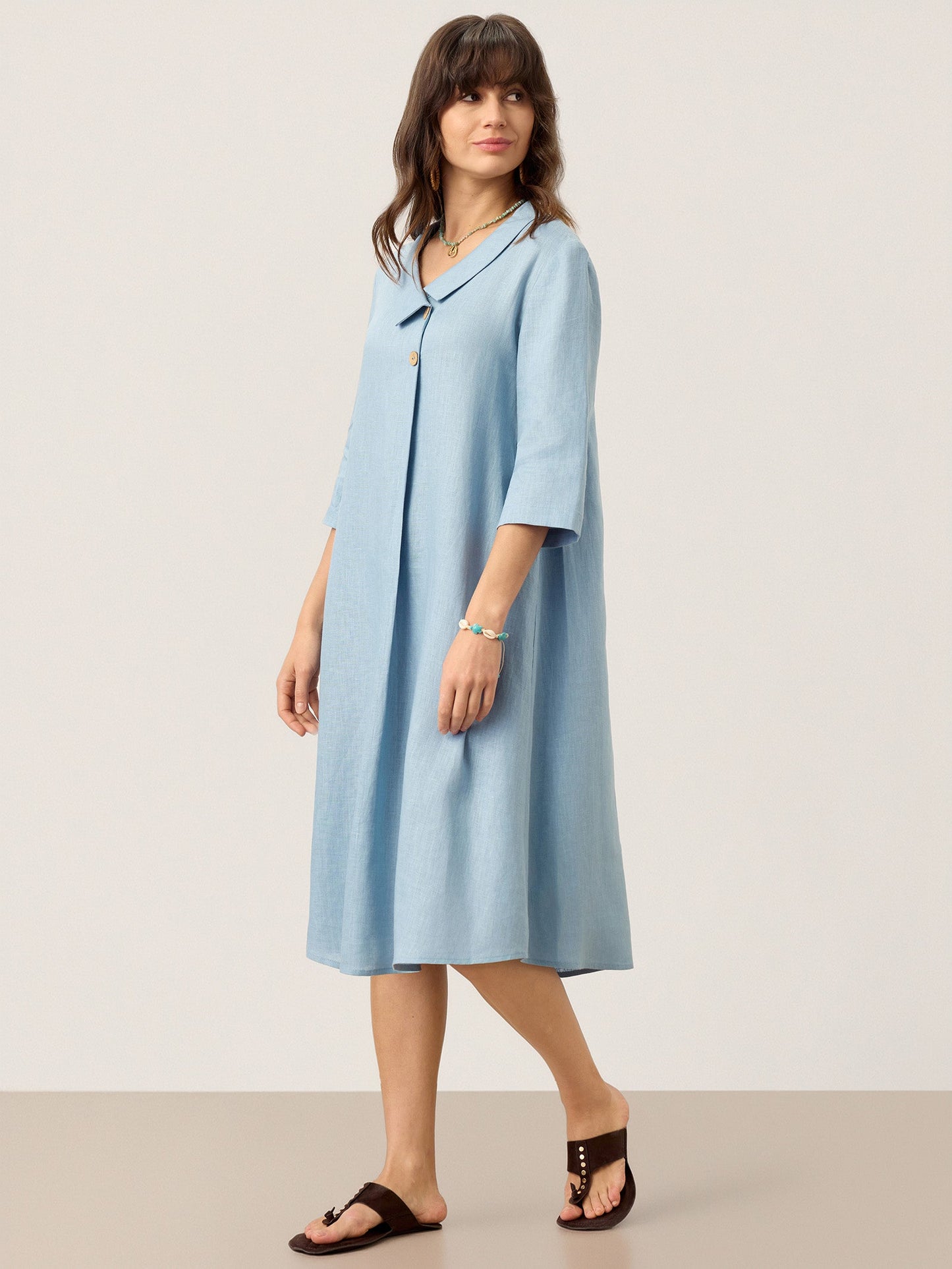 Peyton | Women’s Linen Asymmetric Shawl Collar A-Line Midi Dress