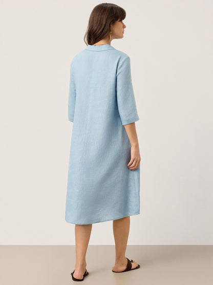 Peyton | Women’s Linen Asymmetric Shawl Collar A-Line Midi Dress