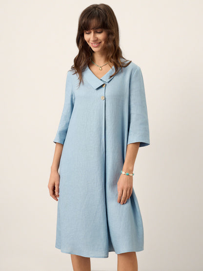 Peyton | Women’s Linen Asymmetric Shawl Collar A-Line Midi Dress