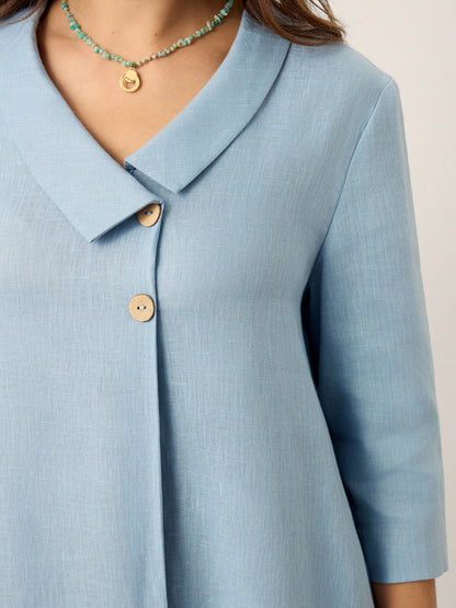 Peyton | Women’s Linen Asymmetric Shawl Collar A-Line Midi Dress