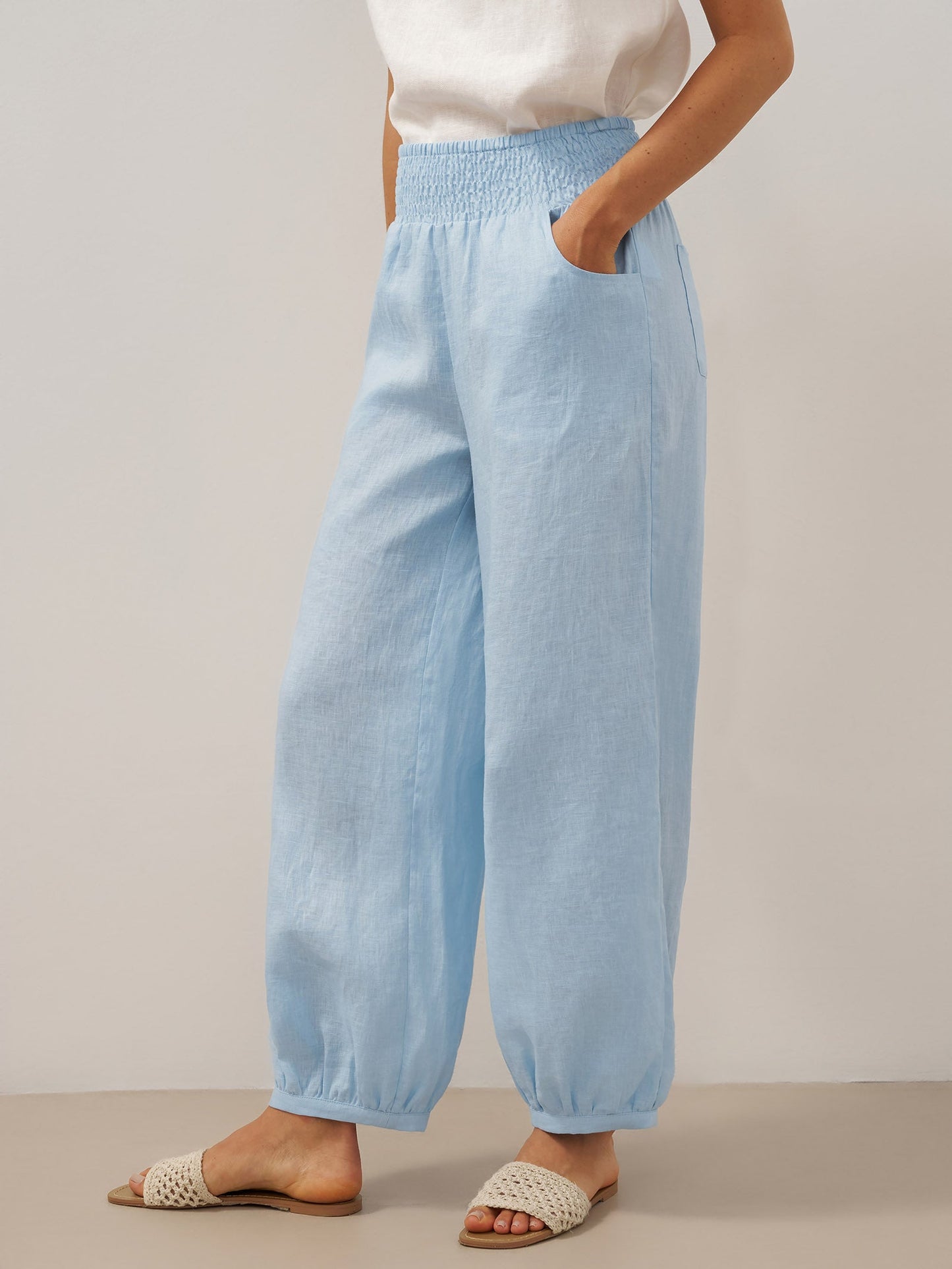 Presley | Women’s Linen Broad Elastic Waistband Pants