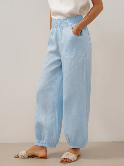 Presley | Women’s Linen Broad Elastic Waistband Pants