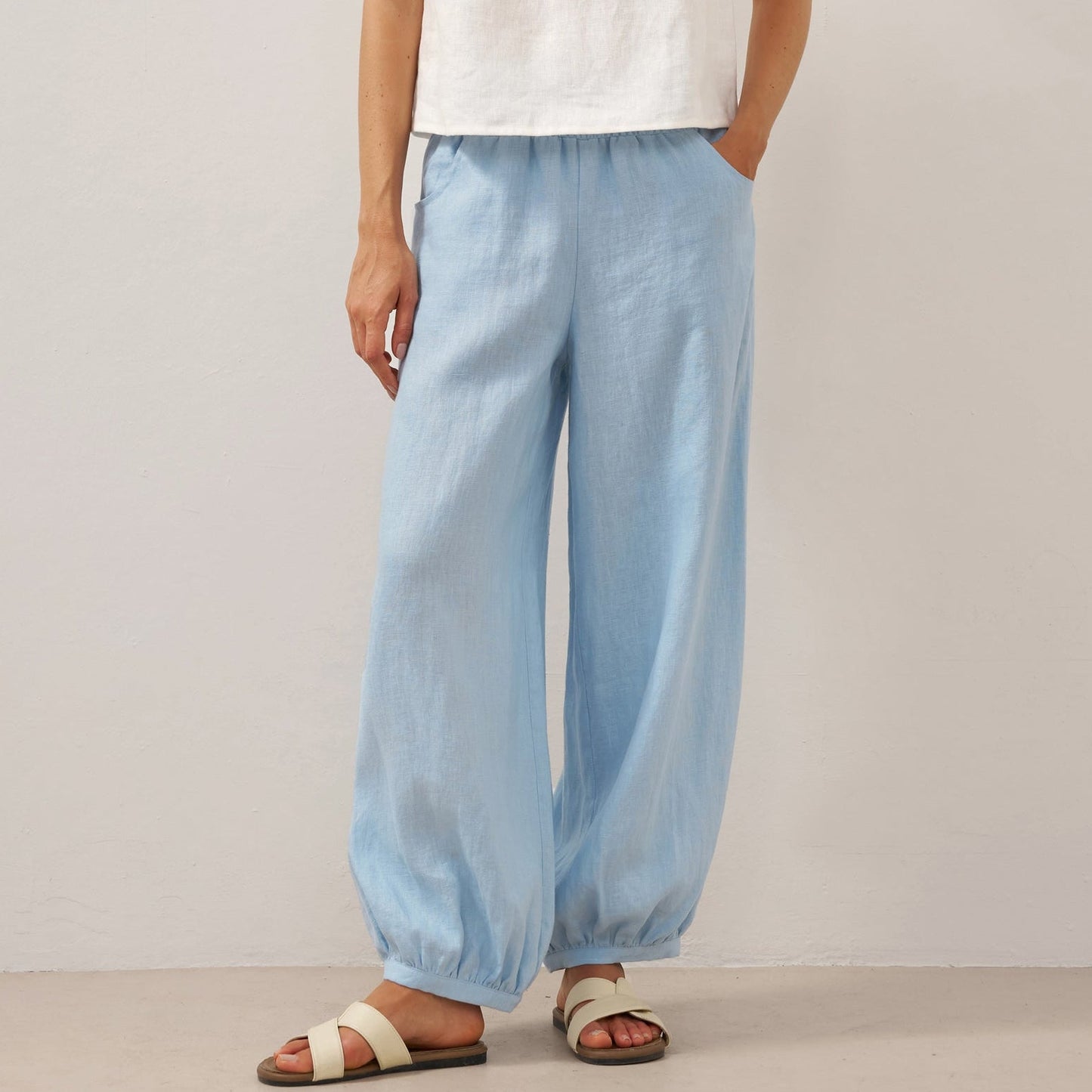 Presley | Women’s Linen Broad Elastic Waistband Pants