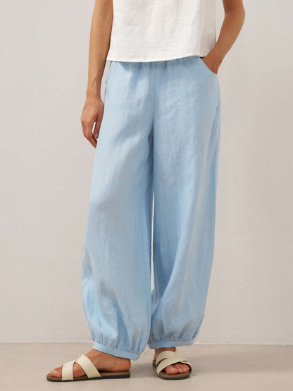 Presley | Women’s Linen Broad Elastic Waistband Pants