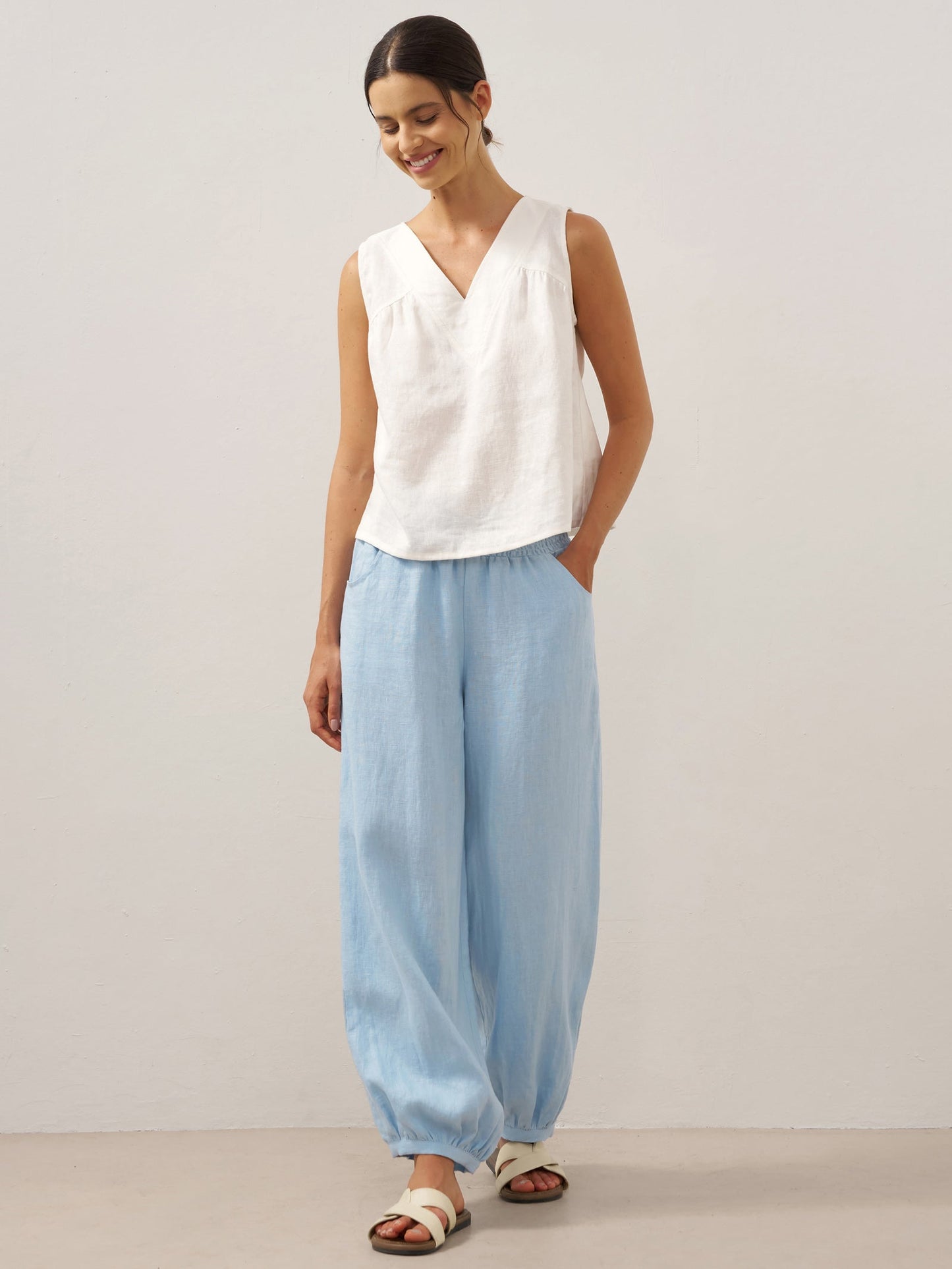Presley | Women’s Linen Broad Elastic Waistband Pants