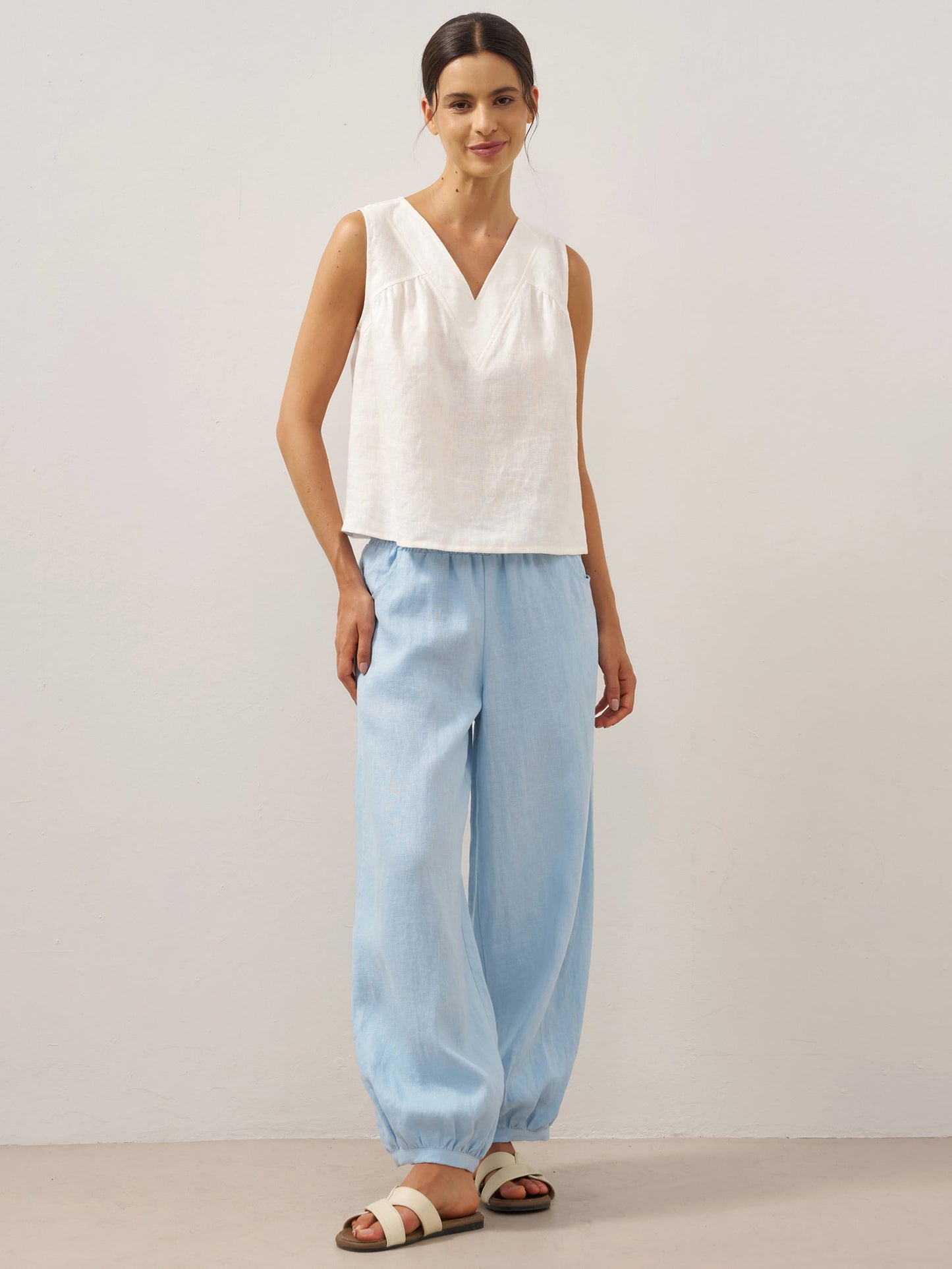 Presley | Women’s Linen Broad Elastic Waistband Pants