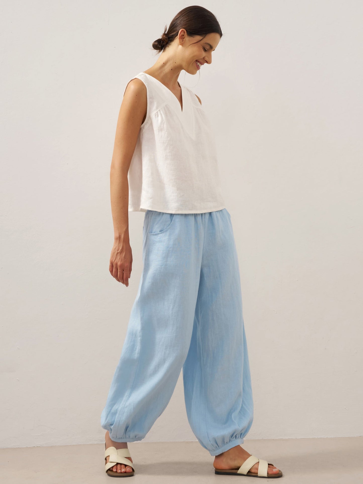 Presley | Women’s Linen Broad Elastic Waistband Pants