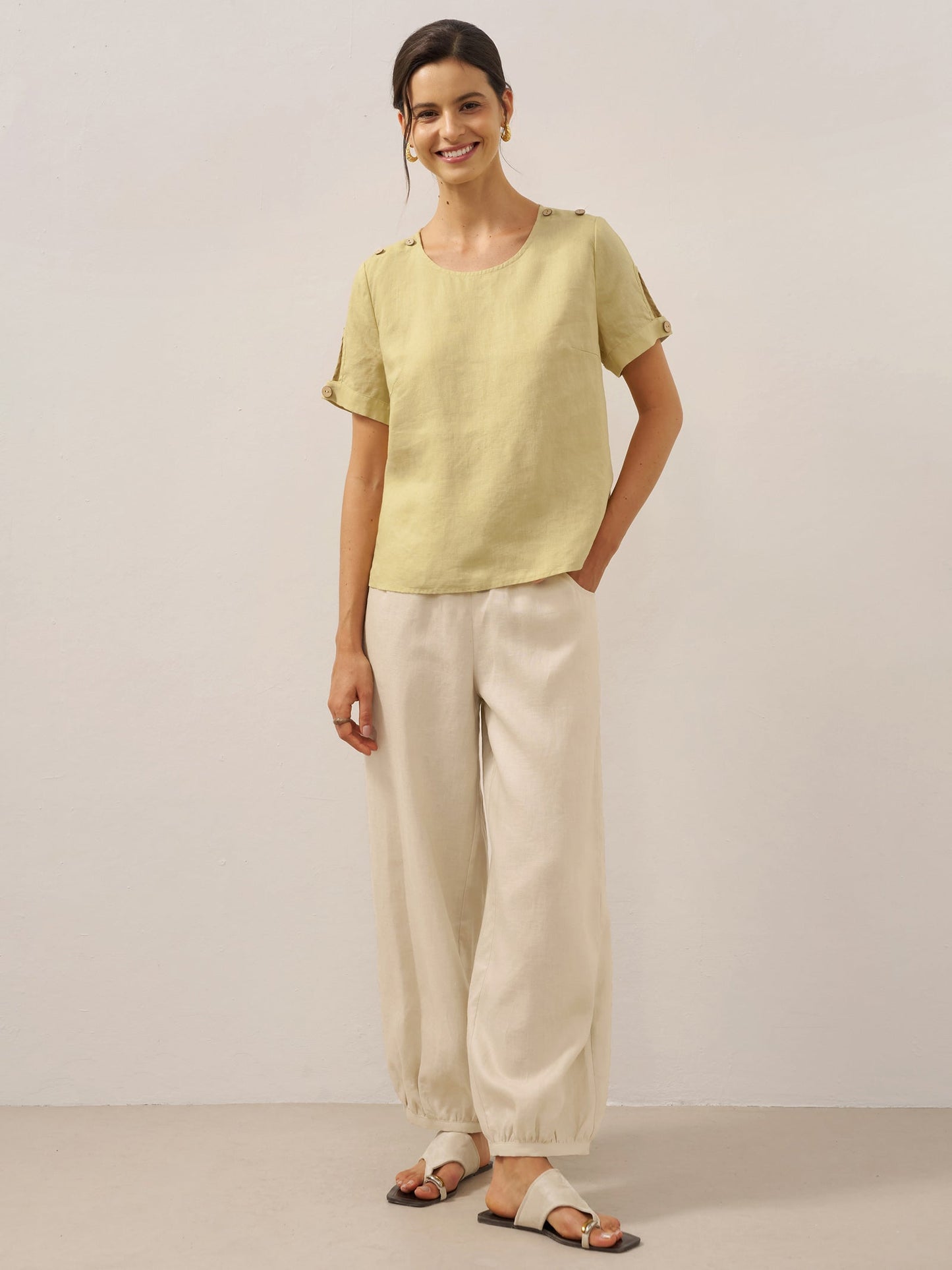 Presley | Women’s Linen Broad Elastic Waistband Pants