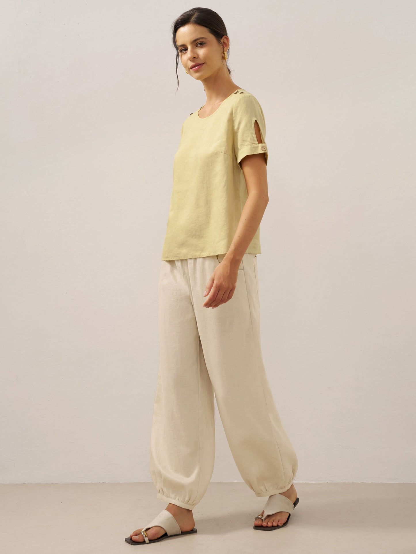 Presley | Women’s Linen Broad Elastic Waistband Pants