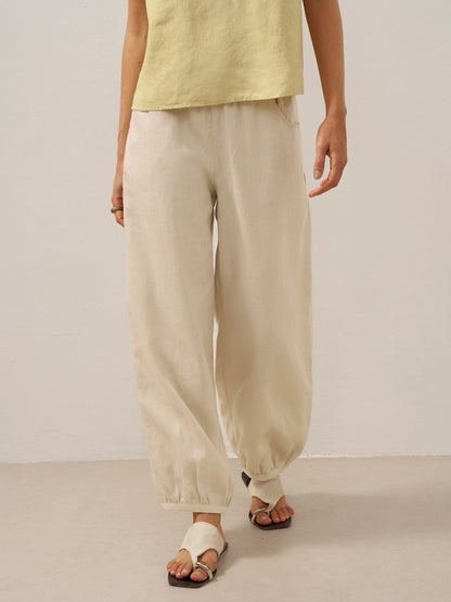 Presley | Women’s Linen Broad Elastic Waistband Pants