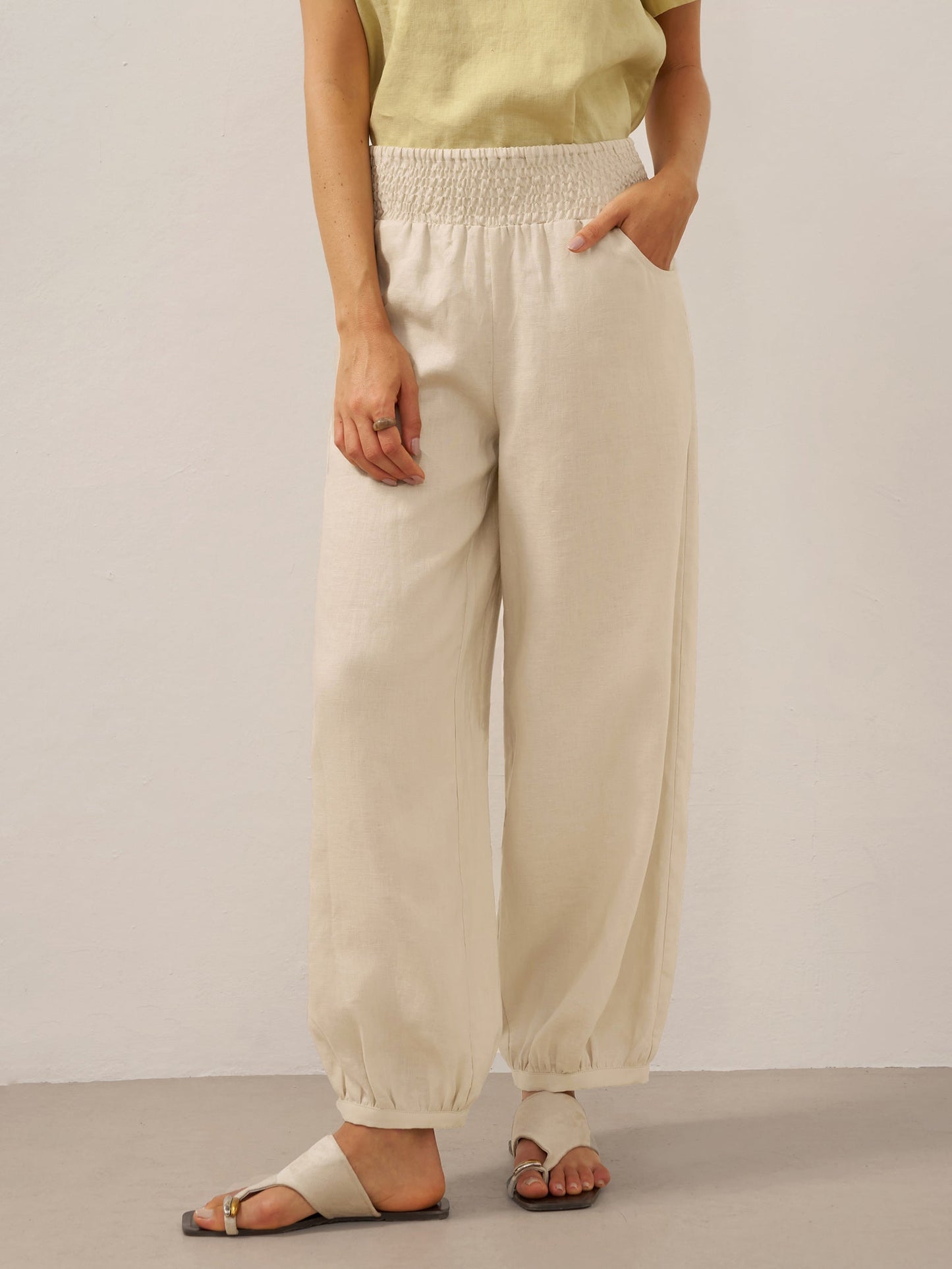 Presley | Women’s Linen Broad Elastic Waistband Pants