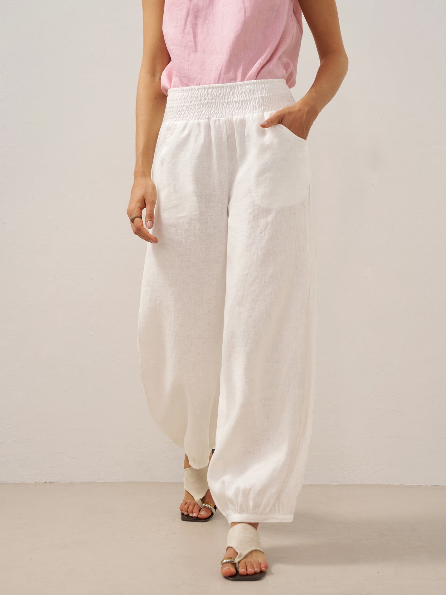 Presley | Women’s Linen Broad Elastic Waistband Pants